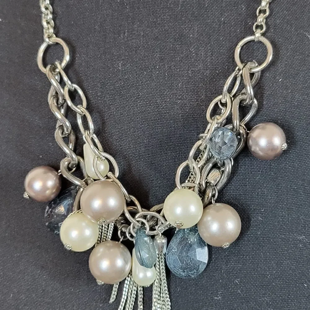 Silver Necklace With Multi Colored Stones